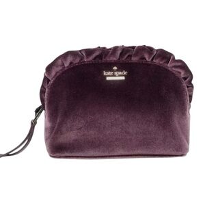 KATE SPADE NWOT Mini Marcy Deep Plum Purple Velvet Clutch Pouch Cosmetic Bag